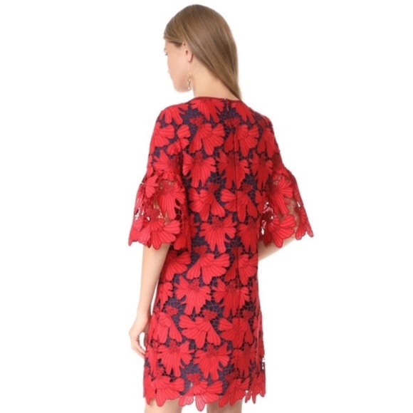 TORY BURCH •RARE• Nicola Guipure Lace Dress In Volcano Red & Navy Blue Size 6 - Picture 6 of 13